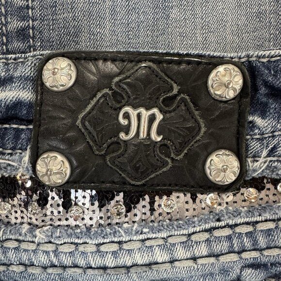 Miss Me Jeans Womens 30 Blue Easy Boot Mid Rise Stretch Distressed Flap Pockets - Picture 3 of 13